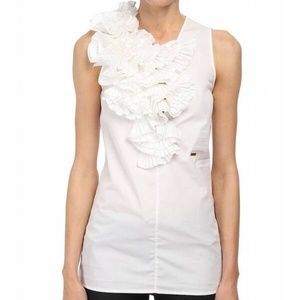 DSquared2 Plisse Ruffled White Cotton Poplin Top NWT